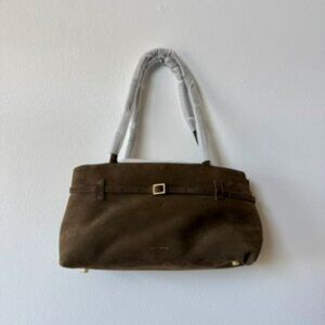 Manu Atelier Le Cambon East-West Suede Shoulder Bag — Tobacco Green — Brand New